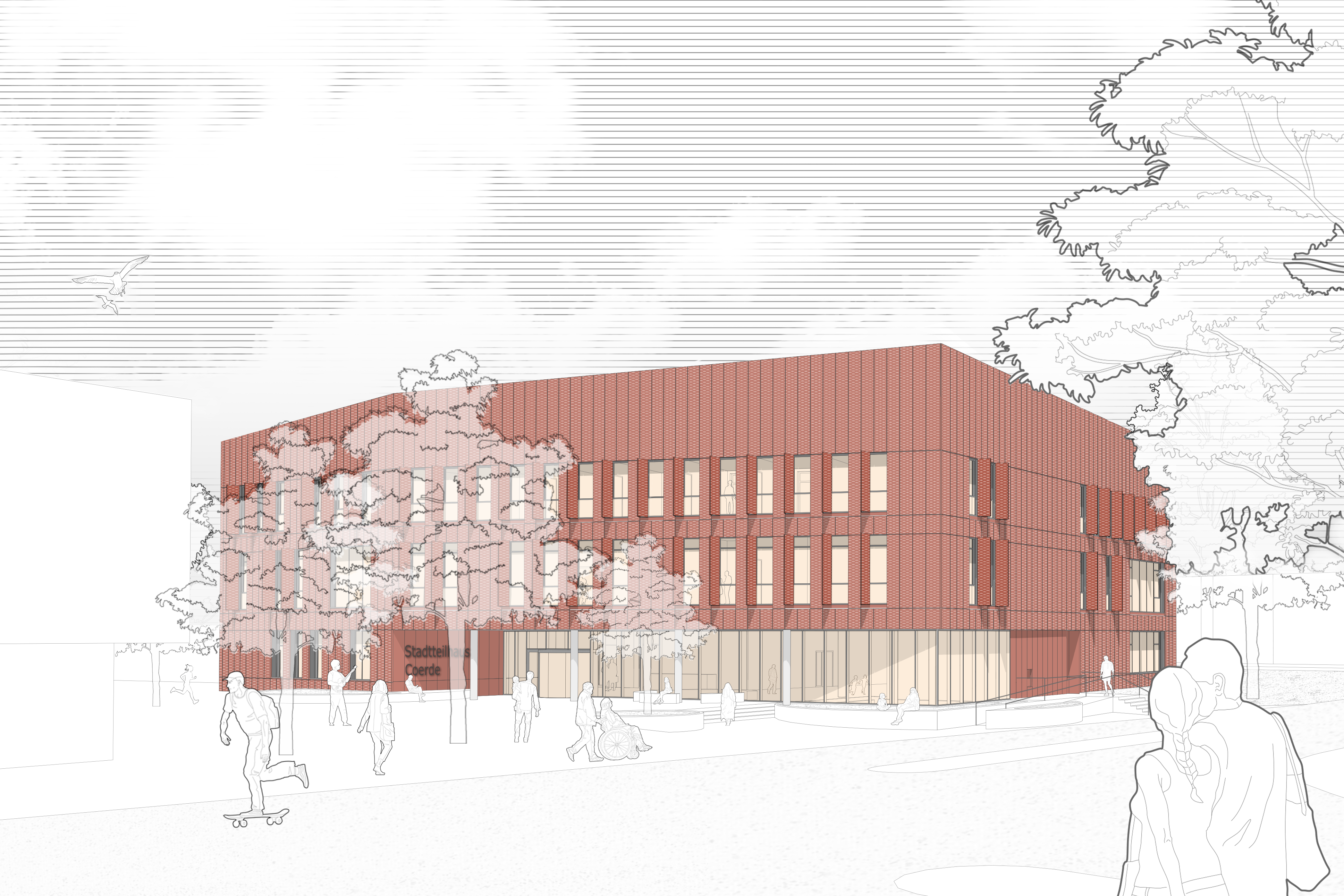 Zeichnung, wie das Stadtteilhaus am Ende aussehen soll.