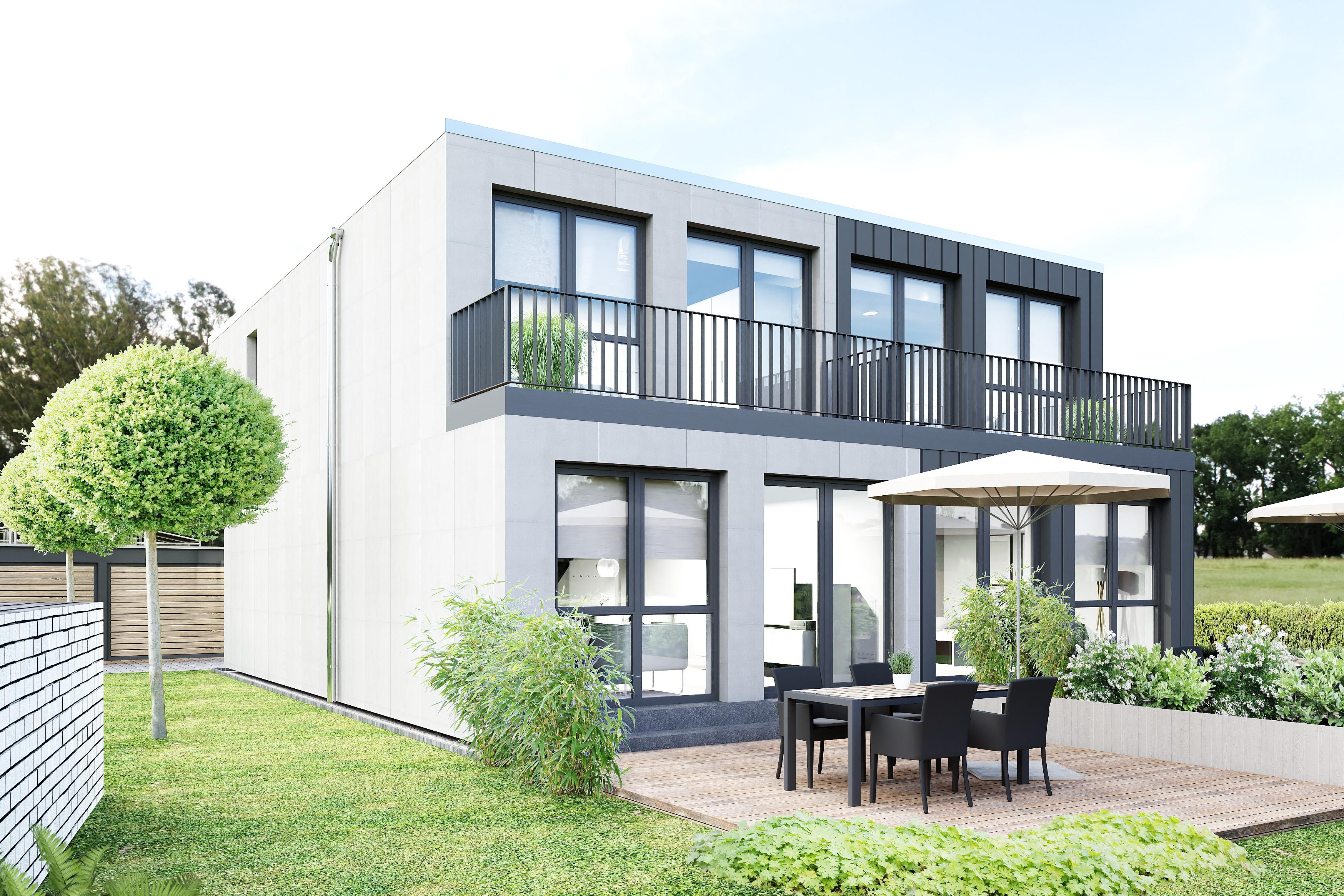 Das Bild zeigt eine Visualisierung eines MODUL-MEHRWEG-HAUSES