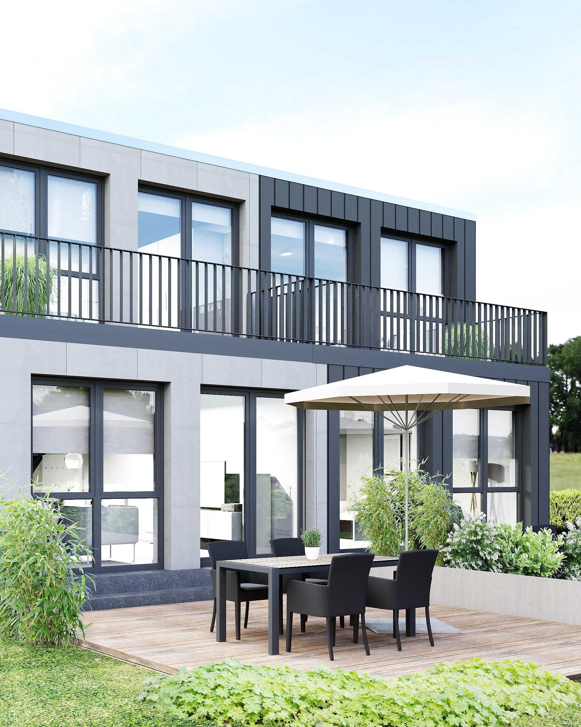 Das Bild zeigt eine Visualisierung eines MODUL-MEHRWEG-HAUSES