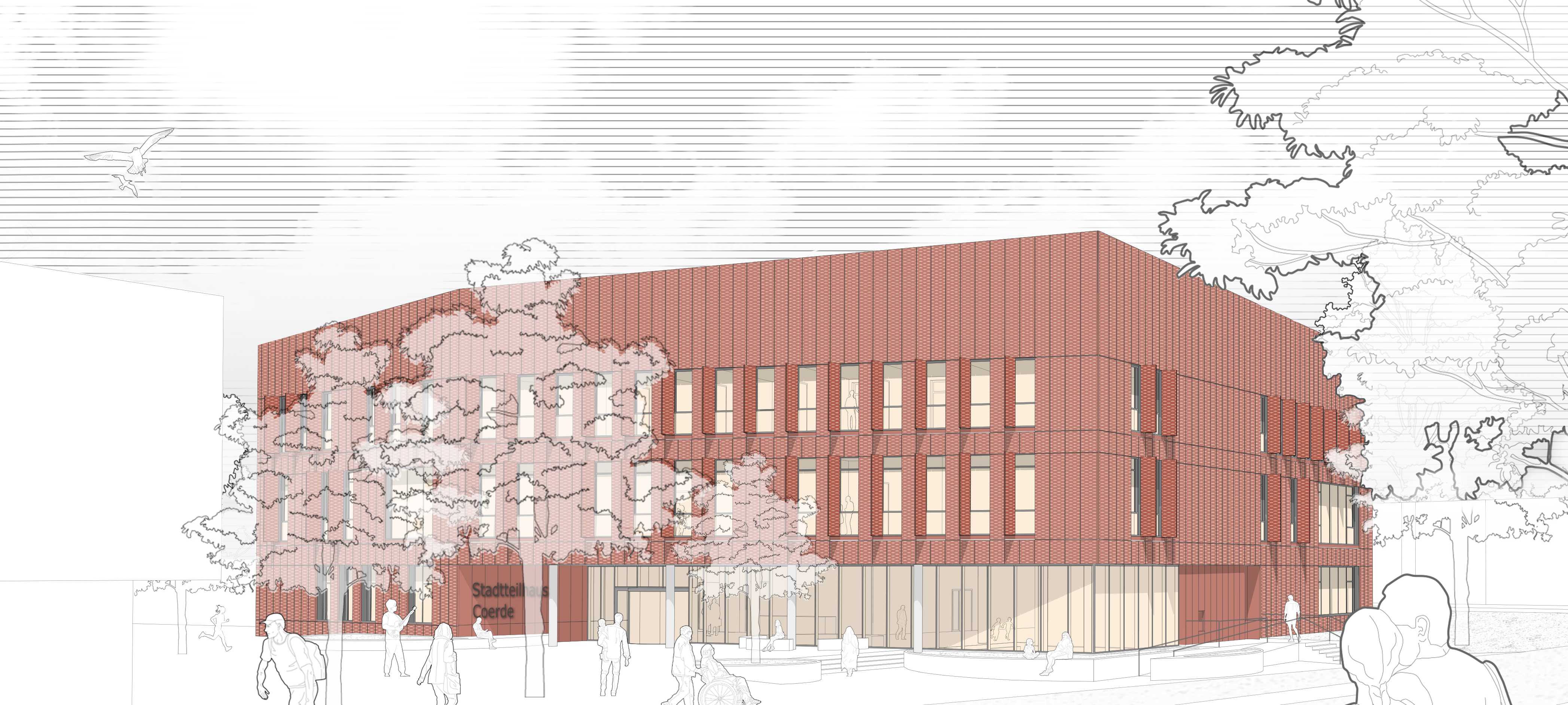 Zeichnung, wie das Stadtteilhaus am Ende aussehen soll. 